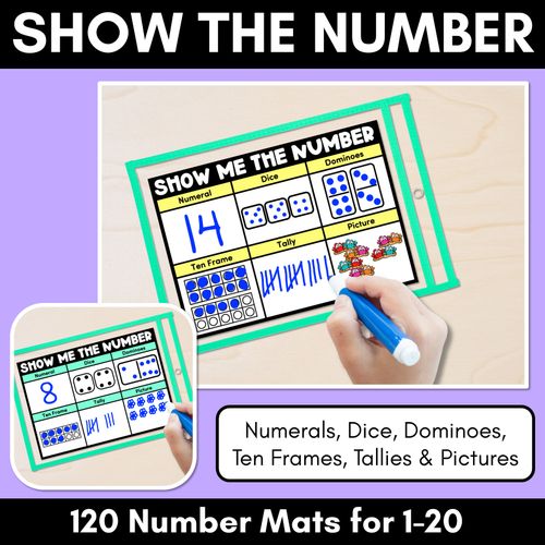 Resource preview 1 for SHOW ME THE NUMBER MATS for 1-20: Numerals, Dice, Dominoes, Ten Frames, Tallies & Pictures