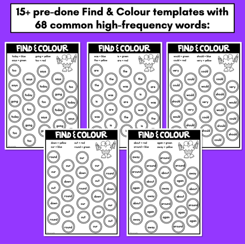 Resource preview 2 for High Frequency Word Worksheets - Find & Colour or Find & Cover