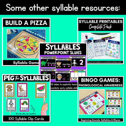 Resource preview 3 for SYLLABLE WORKSHEETS | Phonological Awareness Activities