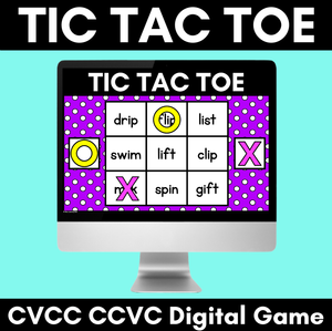 DIGITAL TIC TAC TOE for CVCC CCVC CCVCC Words - Digital Phonics Activity for PowerPoint