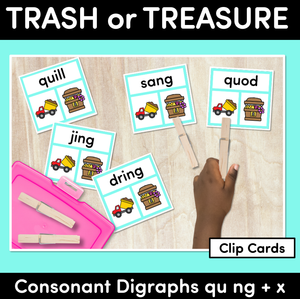 Trash or Treasure Clip Cards - CONSONANT DIGRAPHS QU NG + X