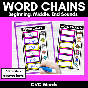 CVC Word Chains for Beginning, Middle and End Sounds