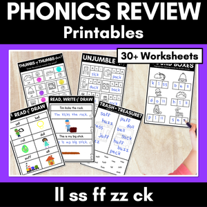 LL SS FF ZZ CK Worksheets - PHONICS REVIEW for Consonant Digraphs