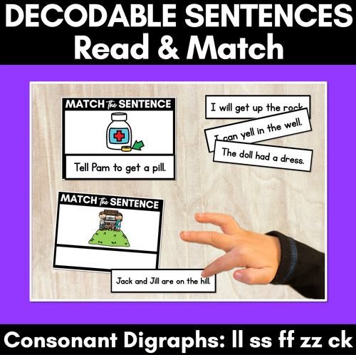 Resource preview 1 for LL SS FF ZZ CK Decodable Sentences - Read and Match