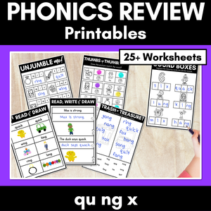 QU NG X Worksheets - PHONICS REVIEW for Consonant Digraphs